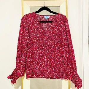 CeCe Valentine’s Day Heart Print Top in Pink and Red | Long Sleeve